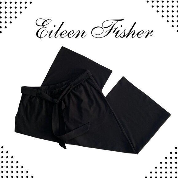 Eileen Fisher Pants - Eileen Fisher Women's Black Viscose Cropped Wide Leg Tie Front Pants, Small #220